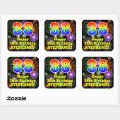 38e verjaardag: Fun Fireworks Kijk, regenboog # 38 Vierkante Sticker (Vel)
