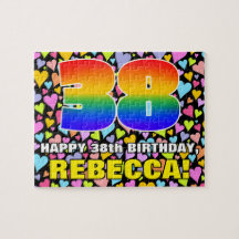 38e verjaardag — Fun, liefhebbende hartvormen + "3