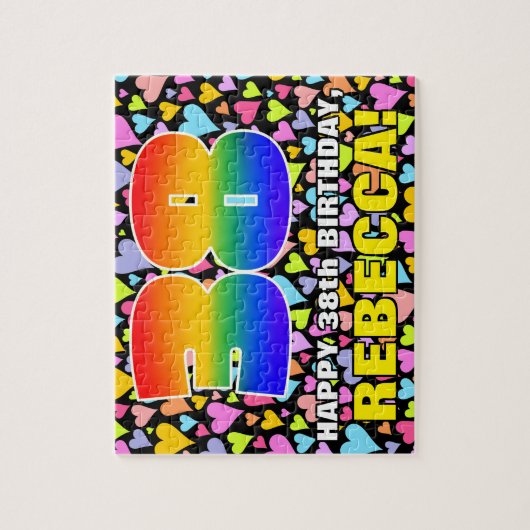 38e verjaardag — Fun, liefhebbende hartvormen + "3 Legpuzzel (Verticaal)