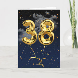 38e verjaardag Gold Mylar ballon en Confetti Card Kaart