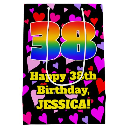 38e verjaardag: Heatten, regenboognr. 38 Medium Cadeauzakje (Achterkant)