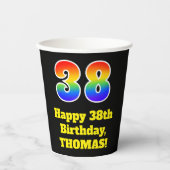 38e verjaardag: kleurrijk, leuk, spannend, regenbo papieren bekers (Voorkant)
