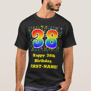 38e verjaardag: Kleurrijke muziek symbolen, Regenb T-shirt