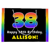 38e verjaardag: kleurrijke regenboog # 38, aangepa groot cadeauzakje (Achterkant)