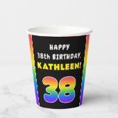 38e verjaardag: kleurrijke regenboog # 38, aangepa papieren bekers (Achterkant)