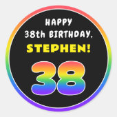 38e verjaardag: kleurrijke regenboog # 38, aangepa ronde sticker (Voorkant)