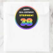 38e verjaardag: kleurrijke regenboog # 38, aangepa ronde sticker (Tas)