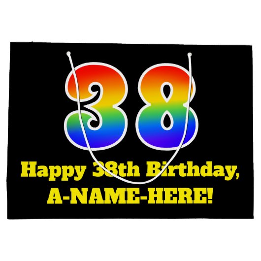 38e verjaardag ~ Leuk, Kleurrijk, Levendig, Regenb Groot Cadeauzakje (Achterkant)