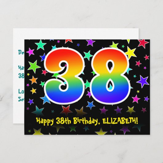 38e verjaardag: leuk sterrenpatroon, regenboog 38, briefkaart (Voorkant / Achterkant)