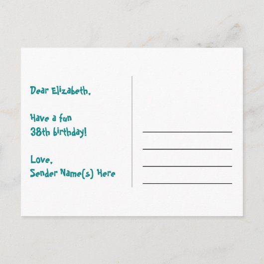 38e verjaardag: leuk sterrenpatroon, regenboog 38, briefkaart (Achterkant)