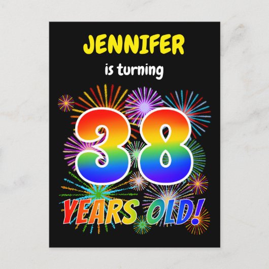 38e verjaardag - Leuk vuurwerk, Regenboog look "38 Briefkaart (Voorkant)
