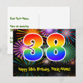 38e verjaardag – leuk vuurwerkpatroon + regenboog  briefkaart (Voorkant / Achterkant)