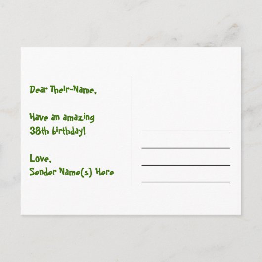 38e verjaardag – leuk vuurwerkpatroon + regenboog  briefkaart (Achterkant)