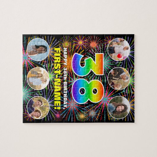 38e verjaardag: Leuke regenboog #, aangepaste naam Legpuzzel (Horizontaal)