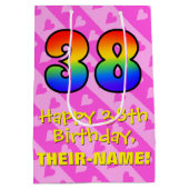 38e verjaardag: Leuke roze harten strepen; Regenbo Medium Cadeauzakje (Achterkant)