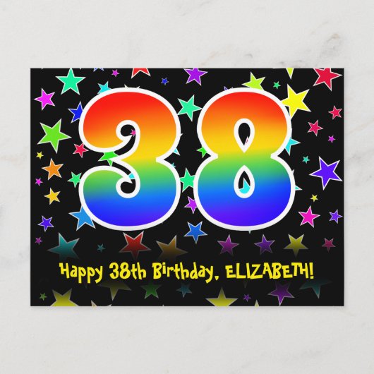 38e verjaardag: Leuke sterrenprint, Regenboog 38,  Briefkaart (Voorkant)