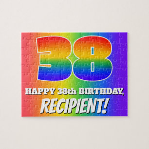 38e verjaardag — Meerkleurig regenboogpatroon "38" Legpuzzel