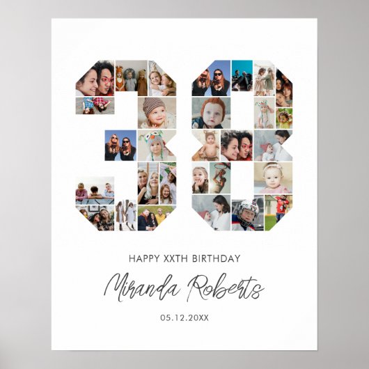 38e verjaardag nummer 38 aangepaste fotocollage poster (Voorkant)