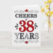 38e verjaardag Proost in rood wit zwart patroon Kaart (Gele Bloem)
