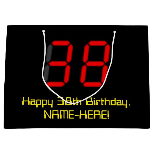 38e verjaardag: Red Digital Clock Style "38" + naa Groot Cadeauzakje (Voorkant)