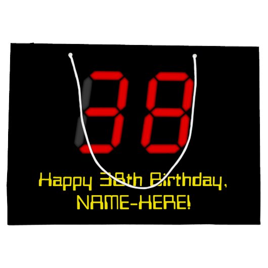 38e verjaardag: Red Digital Clock Style "38" + naa Groot Cadeauzakje (Achterkant)