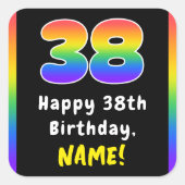 38e verjaardag: Regenboogspectrum # 38, Aangepaste Vierkante Sticker (Voorkant)