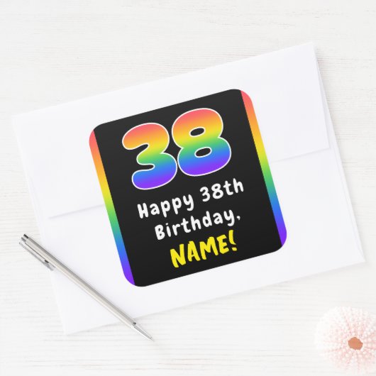 38e verjaardag: Regenboogspectrum # 38, Aangepaste Vierkante Sticker (Envelop)