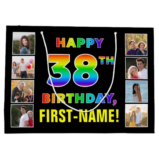 38e verjaardag: Regenboogtekst, aangepaste foto's  Groot Cadeauzakje (Achterkant)
