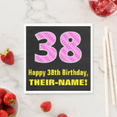 38e verjaardag: roze strepen en harten "38" + naam servet (Insitu)