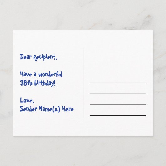 38e verjaardag: roze strepen & harten, regenboog 3 briefkaart (Achterkant)