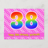 38e verjaardag: roze strepen & harten, regenboog 3 briefkaart (Voorkant)