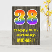 38e verjaardag: Rustieke Faux Wood Look, Regenboog Kaart (Gele Bloem)