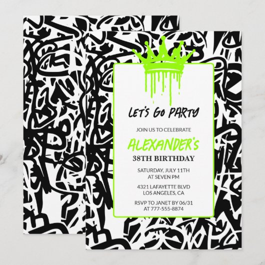 38e verjaardag uitnodiging Hiphop Graffiti Crown (Voorkant / Achterkant)