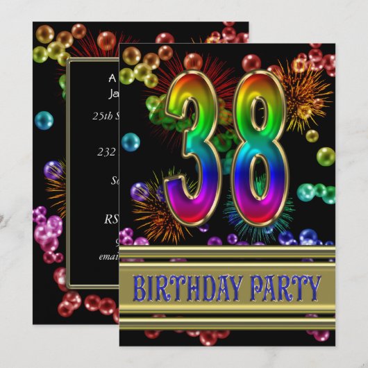 38e verjaardag Uitnodiging met bubbels (Voorkant / Achterkant)