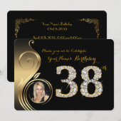 38e verjaardag uitnodiging, nummer diamant, foto 2 kaart (Voorkant / Achterkant)
