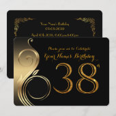 38e, Verjaardag Uitnodiging, Nummer Glitter Goud,  Kaart (Voorkant / Achterkant)