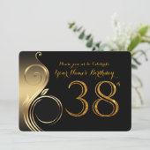 38e, Verjaardag Uitnodiging, Nummer Glitter Goud,  Kaart (Staand voorkant)