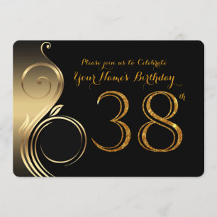 38e, Verjaardag Uitnodiging, Nummer Glitter Goud, Kaart