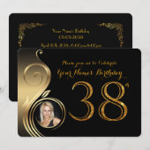 38e, Verjaardag Uitnodiging, Nummer Glitter Goud,  Kaart (Voorkant / Achterkant)