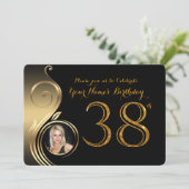 38e, Verjaardag Uitnodiging, Nummer Glitter Goud,  Kaart (Staand voorkant)