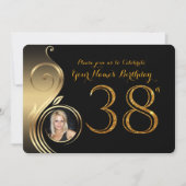 38e, Verjaardag Uitnodiging, Nummer Glitter Goud,  Kaart (Voorkant)