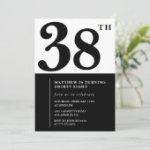 38e verjaardag uitnodigingen Zwart en Wit Elegant (Staand voorkant)