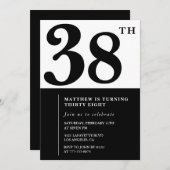 38e verjaardag uitnodigingen Zwart en Wit Elegant (Voorkant / Achterkant)