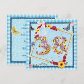 38e verjaardag Uitnodigingsbloemen, vlinders Kaart (Voorkant / Achterkant)