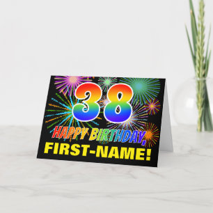 38e verjaardag: vet, plezier, vuurwerk, regenboog kaart