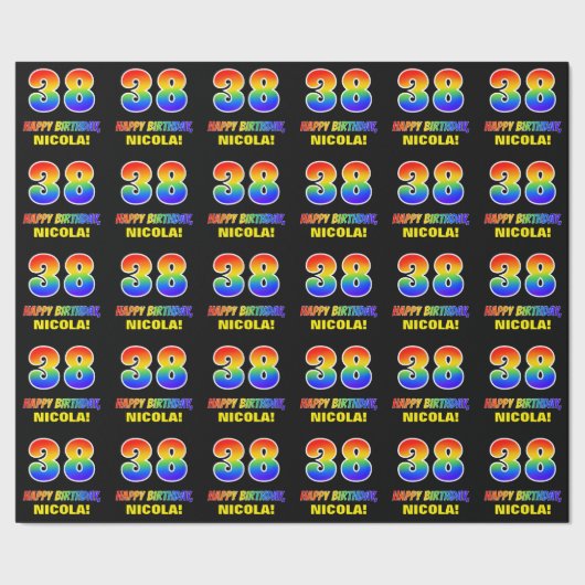 38e verjaardag: Vet, Vun, eenvoudig, regenboog 38 Cadeaupapier (Zoom)