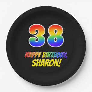 38e verjaardag: Vet, Vun, eenvoudig, regenboog 38 Papieren Bordje