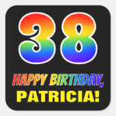 38e verjaardag: Vet, Vun, eenvoudig, regenboog 38 Vierkante Sticker (Voorkant)