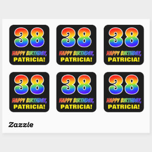 38e verjaardag: Vet, Vun, eenvoudig, regenboog 38 Vierkante Sticker