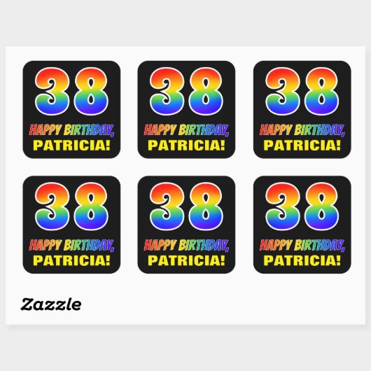 38e verjaardag: Vet, Vun, eenvoudig, regenboog 38 Vierkante Sticker (Vel)